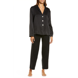 Pijamas de Seda de Alta Calidad con Estampado Personalizado para Mujer, Conjunto de Pijama con Camisa de Satén con Botones, Ropa de Dormir para Mujer - Product Image 1