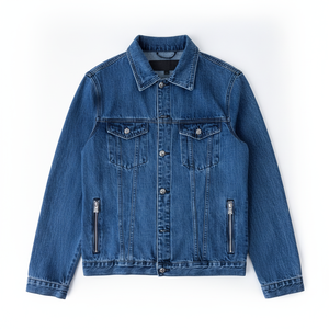 Custom Logo Men's Classic Blue <b>Denim</b> Jacket Casual Long Sleeve Slim Fit Button Down Jean <b>Coat</b> with Zipper Pockets Streetwear - Product Image 1