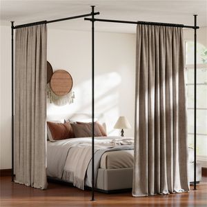Asta per tenda a L lunga per divisorio ambienti, 142 cm L x 120 cm H, nera, regolabile, resistente, senza foratura - Product Image 5