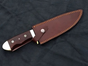 Handmade Damascus Steel Straight <b>Drop</b> Point Bowie Knife Fixed Hunting Utility Knife Pakka Wood Handle Genuine Leather Sheath OEM - Product Image 3