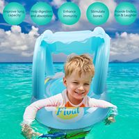 Siège de bain gonflable pour enfants avec auvent de protection solaire – Bouée de piscine pour bébé à thème dessin animé avec siège de sécurité pour tout-petits