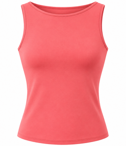 Camiseta sin mangas con cuello barco para mujer, personalizada OEM, material suave de punto de spandex/algodón, ropa de verano transpirable sin mangas de secado rápido - Product Image 4