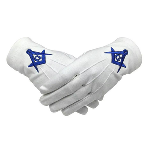 Guantes Masónicos de la Logia Azul con Bordado a Máquina en Algodón Blanco, Regalia Masónica - Product Image 2
