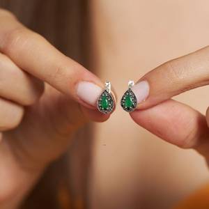 Emerald <b>Stud</b> Earrings For Women 925 Sterling <b>Silver</b> Minimalist Green Earrings Vintage Jewelry Gift For Her - Product Image 5