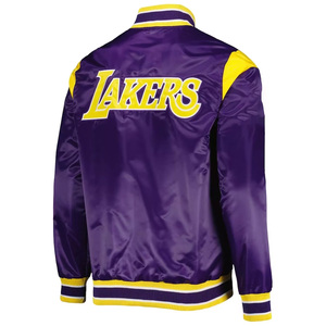 Custom Purple Satin Varsity Jacket Men Yellow Contrast Sleeve Bomber Jacket Wholesale Letterman Baseball Uniform - Product Image 2