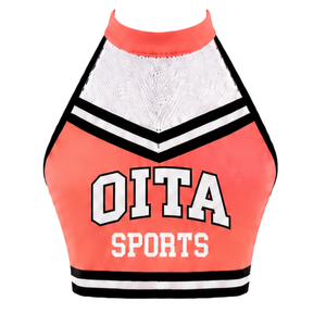 Haut court de cheerleading sans manches blanc corail et noir pour femmes et filles, idéal pour l'entraînement d'équipe et les performances athlétiques - Product Image 1