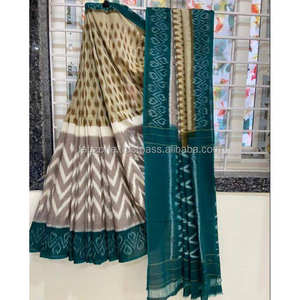 Ropa de fiesta amarilla y roja Saree de impresión digital de lino - Product Image 4