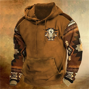 Sweat-shirt à capuche décontracté pour homme à motif géométrique, coupe classique, imprimé, style automne, marron, avec poches - Product Image 6