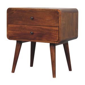 Comodino grande castagno curvo in legno massello mobili artigianali per camera da letto - Product Image 2