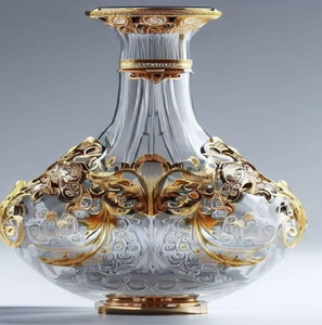 Vase élancé en acajou foncé avec des gravures de pivoines dorées s'étalant sur toute la surface. Sofistication classique disponible à prix de gros. - Product Image 3