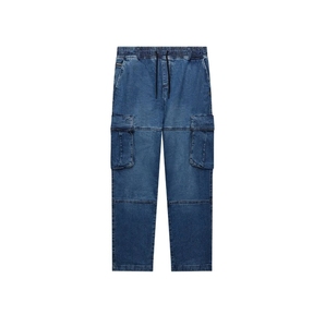 Pantalon cargo en denim de coton pour homme, taille élastique avec cordon de serrage, plusieurs poches, délavage à la pierre, respirant, décontracté - Product Image 2