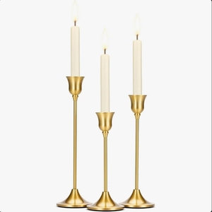 Wholesale Handmade Eco-Friendly Gold Brass Metal Taper Candle Holder Set Modern Minimalist Candlestick Stand <b>Table</b> <b>Centerpiece</b> - Product Image 2
