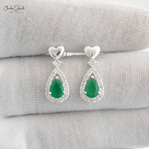 925 Sterling <b>Silver</b> Gold Plated Cubic Zircon Halo Dangling <b>Earrings</b> 7X5mm Pear Cut Emerald Teardrop Wedding Danglers for <b>Women</b> - Product Image 3
