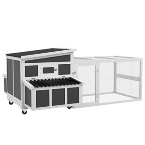 Pollaio in Legno Grigio Scuro per 6 Galline con Nido e Vassoio Estraibile, Recinto Esterno per Animali - Product Image 1