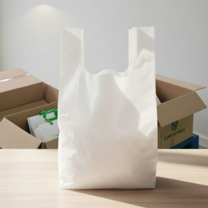 Cornstarch 100% Biodegradable & <b>Compostable</b> Carry <b>Bags</b> White Plastic Shopping <b>Bag</b> CPE PE Grocery Tote <b>Bag</b> Disposable Carry <b>Bag</b> - Product Image 2