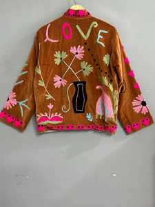 Premium Rich Brown <b>Velvet</b> <b>Women's</b> Suzani <b>Jacket</b> Hand Embroidered Bohemian <b>Women</b> Coat Uzbek Traditional Embroidery Winter Blazer - Product Image 3