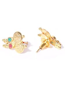 Conjunto de Collar y Pendientes de Monedas de Aleación de Cobre Chapado en Oro Indio con Circones, Joyería Tradicional Étnica para Mujer, Diseño Floral para Bodas - Product Image 4