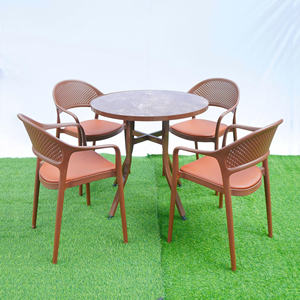 The Brown Colored Plastic Round <b>Table</b> with Tiled <b>Table</b> Top - The Modern, Waterproof, and Beautiful Outdoor <b>Table</b>. - Product Image 4
