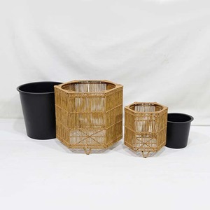 Trending PE Rattan Hexagonal Flower Pot Set with Black Inner <b>Liner</b> for Indoor Plants Bohemian Rustic Style - Product Image 3