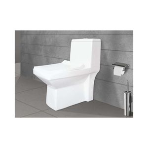 Inodoro Moderno de Una Pieza, Cerámica Blanca, Sifón en P, Montaje en Suelo, 695x380x730mm, Diseño Angular, Doble Descarga, para Baño, Lavadero, Cocina - Product Image 4