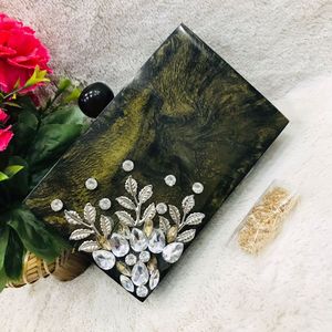 Pochette élégante en marbre avec strass en cristal, finition polie, sac à main de mariée, pochette de soirée, pochette en résine pour femme - Product Image 1