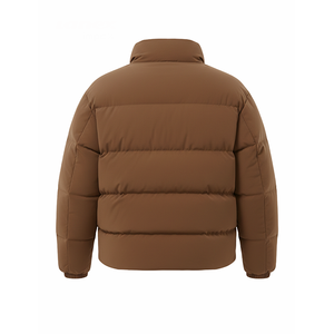 Chaqueta acolchada marrón para hombre, cuello alto, cálida para invierno, gruesa, estilo burbuja, corte ajustado, con cremallera, informal, para exteriores, estilo urbano. - Product Image 4