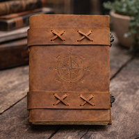 Carnet de notes vintage en cuir fait main New Era, journal de calligraphie, papier sans acide à bords festonnés, 100 feuilles, couverture rigide cousue, cadeau