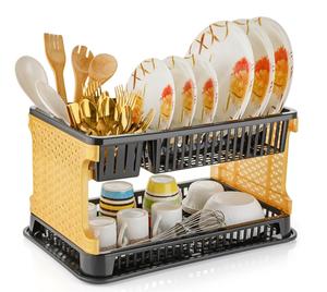 Escurridor de Platos de Plástico de Dos Niveles, Organizador de Platos Rectangular, Tipo Minimalista, Apilable - Product Image 1