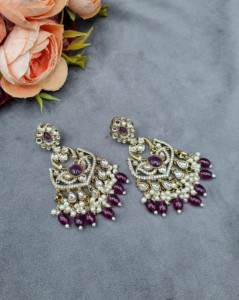 Wholesale Traditional <b>Earrings</b> With Pearl Beads Artificial Stone Bridal Wedding & Ethnic Party Wear Fashion Imitation Jewellery - Product Image 4
