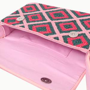 Bohemian Multi Beaded Crossbody Bag With Geometric Embroidery Flap Closure Single Strap Pink <b>Green</b> Women Daily Use - Product Image 4