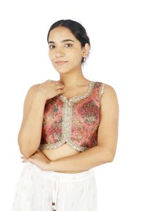 Blusa Corta de Gasa con Estampado Floral Tradicional para Mujer, con Volantes, Manga Corta, 100% Seda, para Uso Diario y Fiestas - Product Image 3