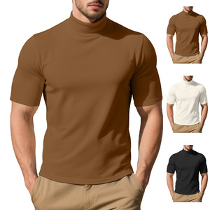 <b>Men's</b> Solid Color Short Sleeve <b>Turtleneck</b> Pullover Knitted <b>Top</b> Summer Wear - Product Image 1