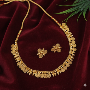 Conjuntos de Collar y Pendientes Tradicionales Indios en Oro Mate, Joyería Étnica con Filigrana Floral para Mujer, Chapado en Oro Antiguo - Product Image 3