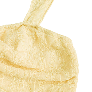 Women <b>Yellow</b> Lace Cami <b>Top</b> Breathable Plain Dyed Bow Front Wide Straps Sleeveless Peplum Blouse Elegant Fashion Summer Casual - Product Image 3