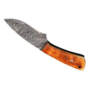 Couteau de chasse à lame fixe en acier Damas, pointe traînante, manche en bois, longueur totale 30 cm, pour le camping en extérieur et la préparation des gibiers - Product Image 4