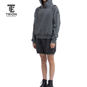 เสื้อฮู้ดดี้ผู้ชายแบบขาดๆ ทรงโอเวอร์ไซส์ ผ้าฟลีซ ผ้าฝ้าย มีฮู้ด สไตล์สตรีทแวร์  รับสกรีนโลโก้ ขายส่ง - Product Image 4