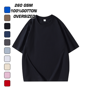 เสื้อยืดโอเวอร์ไซส์ผู้ชาย ผ้าฝ้าย 100% 260 GSM สีพื้น แขนสั้น คอกลม เสื้อเจอร์ซีย์ถักแบบเรียบง่าย สำหรับขายออนไลน์ - Product Image 1