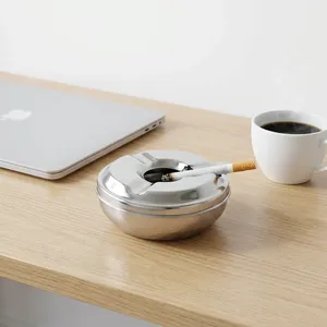Cendrier en acier inoxydable avec couvercle, porte-cendres pour la maison, le bureau, le bar, accessoires pour fumeurs, argent - Product Image 4