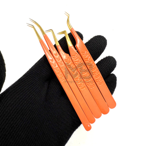 Ensemble de pinces à cils plaquées or orange, pointe précise, forme en L, surface lisse, pour extension de cils - Product Image 1