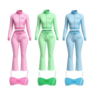 Custom Yoga Gym Fitness Tracksuit Sportswear Fitness Top Jacket and Leggings and bra <b>Sets</b> 3 Piece Active Wear <b>Set</b> for Women - Product Image 1