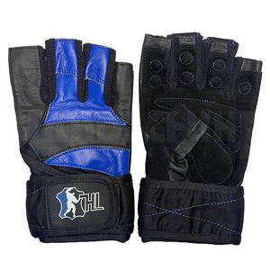 Gants de musculation professionnels bleus et noirs avec bandes de maintien robustes pour les poignets |   Poignée antidérapante de qualité supérieure pour un équipement de musculation ultime - Product Image 1