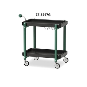 Chariot de service moderne en métal, forme rectangulaire, design minimaliste, finition durable avec revêtement en poudre, cadre vert, étagères noires - Product Image 4