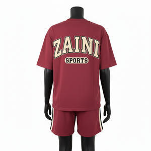 Conjunto de Camiseta y Pantalones Cortos para Mujer de Alta Calidad, Tela Suave de Algodón y Poliéster, 220 GSM, Color Granate, Logotipo Personalizado con Apliques - Product Image 6