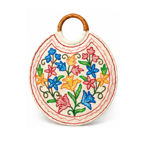 Sac fourre-tout en coton artisanal de luxe du Cachemire avec poignée en bois, design floral brodé Aari, écologique, doux pour la peau, motifs variés - Product Image 1