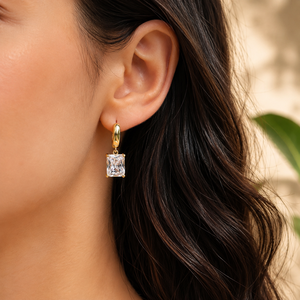Radiant Cut Diamond Hoop <b>Earrings</b> Trendy 18K Vermeil Yellow Gold <b>Wedding</b> Party Birthday Gift Jewelry - Product Image 2