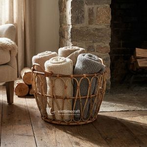 Handmade Natural Rattan Eco-Friendly Multifunction Storage <b>Basket</b> Handles Home Decoration Woven <b>Wicker</b> Organizer for <b>Laundry</b> - Product Image 5