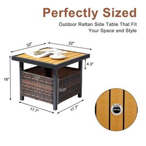 Outdoor Brown Square PE Rattan End Table Wicker Side Table with Umbrella Hole for Patio Garden Poolside Deck Storage Space - Product Image 2