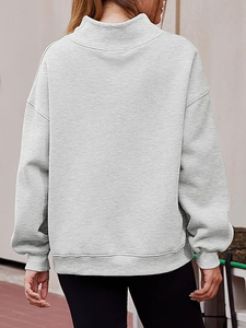 Custom Women Oversized Mock Neck Sweatshirt with Contrast Rib Collar Cuffs and Hem heavyweight fleece mockneck women sweatshirts - Product Image 4