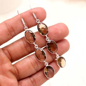 925 Sterling <b>Silver</b> Smoky Quartz <b>Earrings</b>, Natural Smoky Gemstone <b>Dangle</b> <b>Earrings</b>, Handmade <b>Silver</b> Jewelry for Women Wholesale - Product Image 2