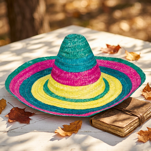 Sombrero Mexicano de Paja con Rayas Coloridas y Ala Ancha para Fiesta - Product Image 1